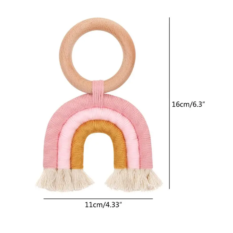 

OOTDTY 1PC Kids Baby Rainbow Teething Ring Safety Wooden Teether For Children Newborn Care Accessory Shower Gifts Wholesale