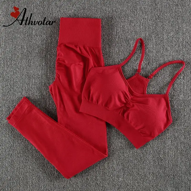 Seamless Gym Sets Fitness Sports Suits Womens Clothing High Waist Booty Leggings Bra Running Athletic Wear Yoga Set | Спорт и