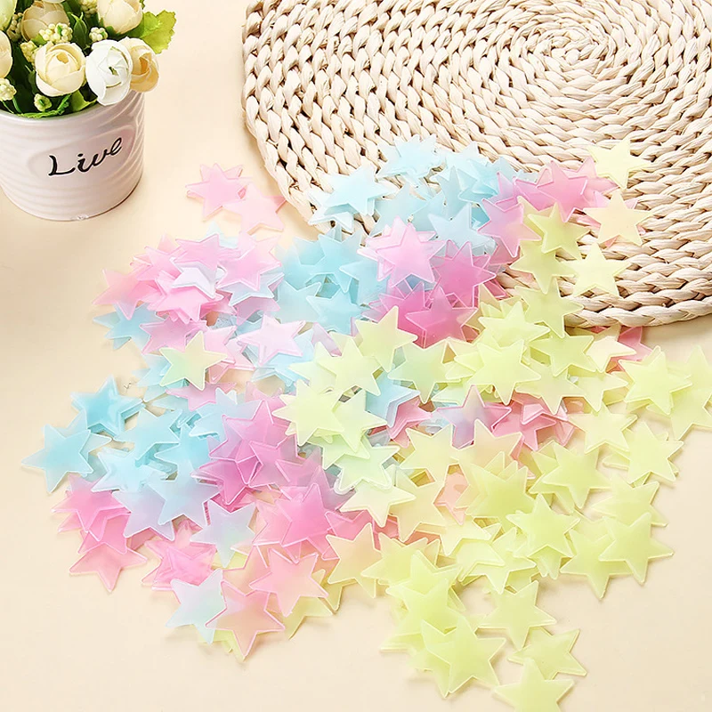 

New Glow In Kids Bedroom Fluorescent Glow In The Dark Stars Glow Wall Stickers Stars Luminous glow sticker color 100pcs