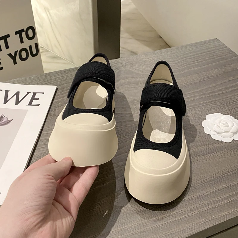

French Style Mary Jane Women's Shoes Same Style Ugly and Cute Sandals Big Toe Women's White Canvas Platform Shoes Summer Shoes
