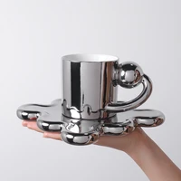 ins ceramic mug light luxury silver plated coffee cup milk cup with tray creative star trail cup couple cup holiday gift new