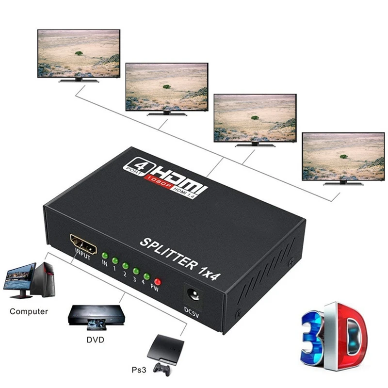 Разветвитель HDMI 1080P 1X4 на 1 порт 4 HDMI-дисплея дубликат/зеркало USB сплиттер с