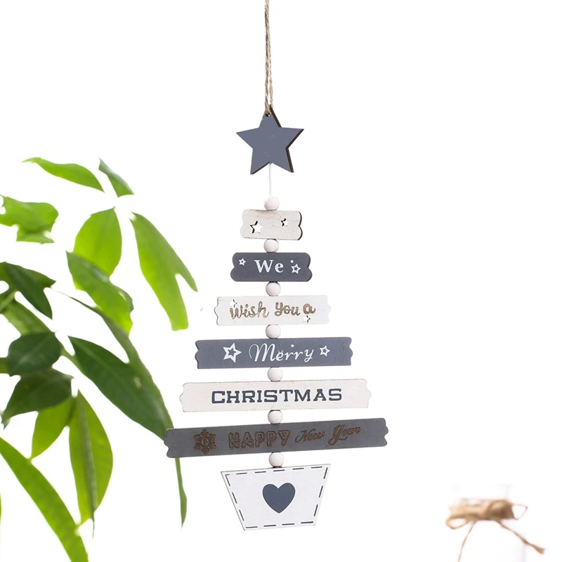 Creative Painted Wooden Christmas Tree Hanging String Christmas Pendant Window Display Ornaments Xmas Party Decors Kids Gift Toy