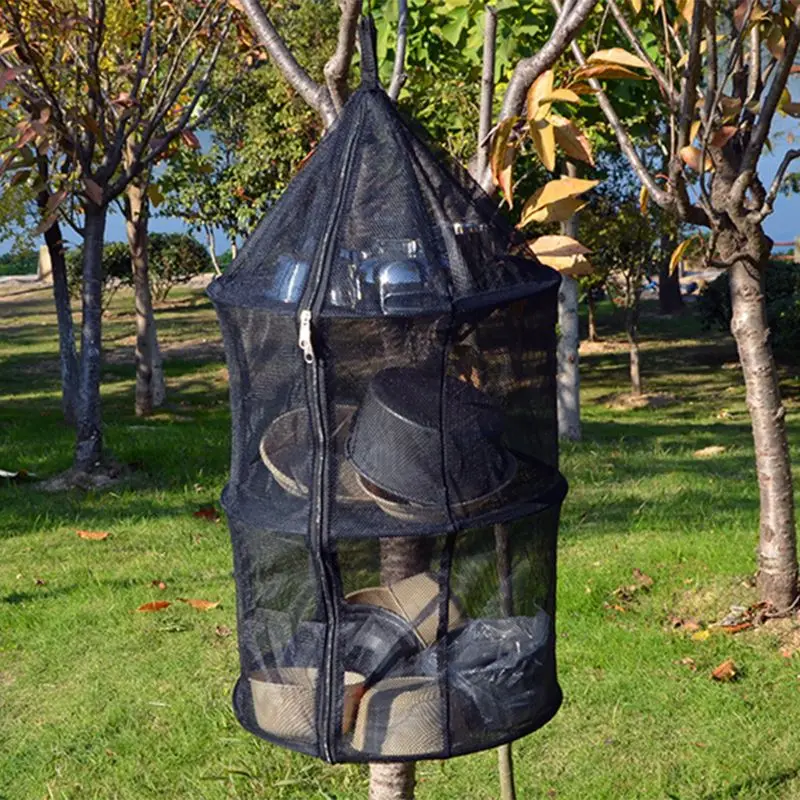 

Portable Drying Dryer Rack Net Folding 3 Layer Hanging Mesh Bag Dish Shelf closet Storage Basket Tableware for Outdoor Beach
