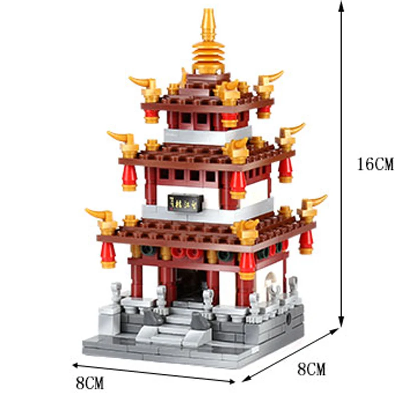 4 в 1 Подарочные игрушки китайское здание уличные башня Ванцзян чайная библиотека