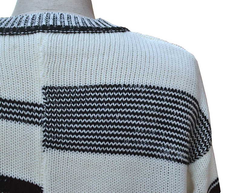 Fitshinling Casual Black White Striped Sweaters For Women Long Sleeve Pullovers Winter Basic Jumper Knitwear Boho Sweater Ladies | Женская