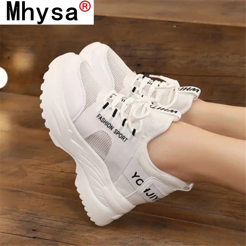 

Women Chunky Sneakers 2021 Spring Fashion Platform Mesh Breathable Vulcanized Shoes Lace-up Women Casual Shoes Zapatillas Mujer