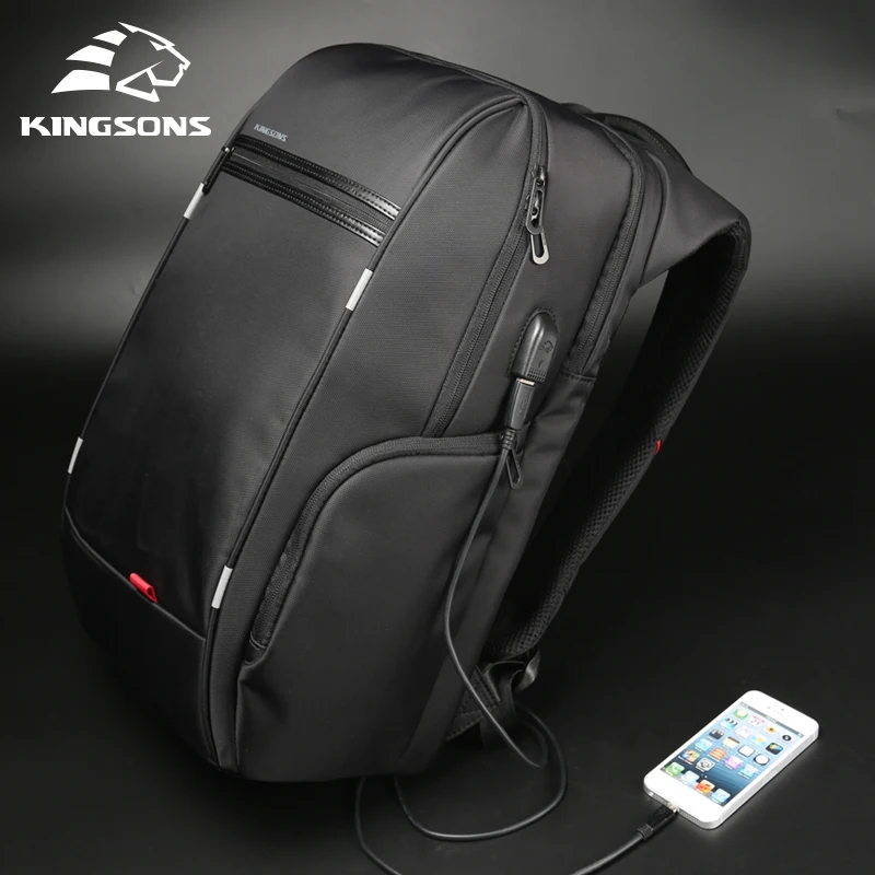 

Kingsons Laptop Backpack External USB Charge Computer Backpacks Large Anti-theft Waterproof Bags Fashion Male Travel Backpacks