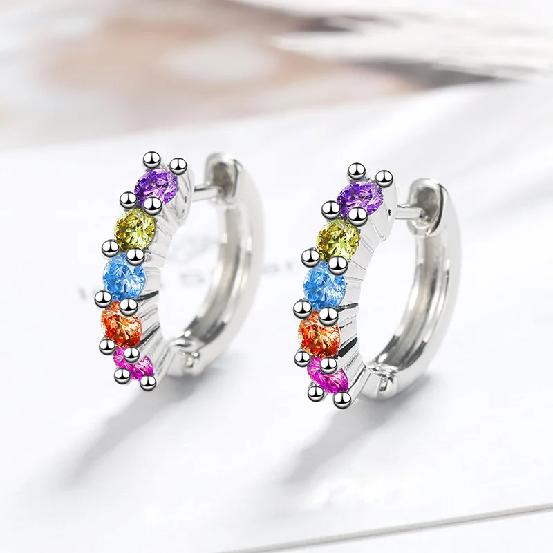 

Women's Fashion Colorful Hoop Earrings Bohemia Multicolor Crystal Zircon Stone Stud Huggies Minimal Charming Piercing Earrings