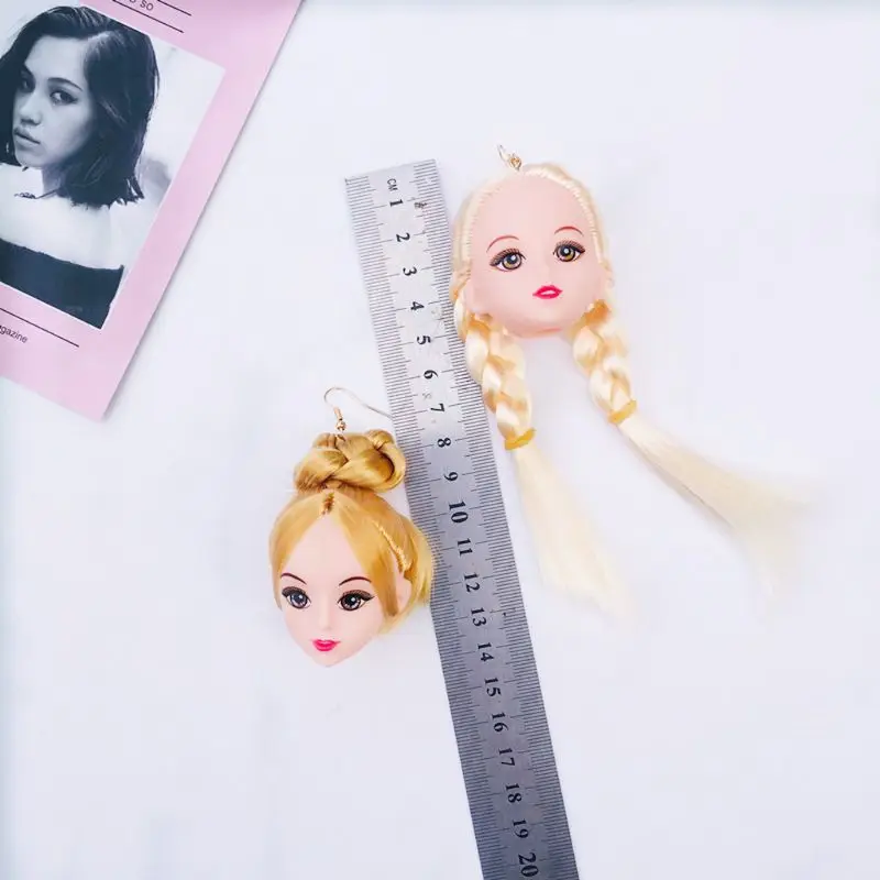 Творческий желтый волос голова куклы Игрушка Висячие серьги модное ювелирное