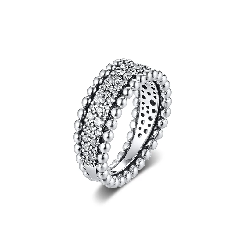 

CKK Ring Beaded Pave Rings Women Anel Feminino 100% 925 Jewelry Sterling Silver Anillos Mujer Wedding Engagement bagues pour