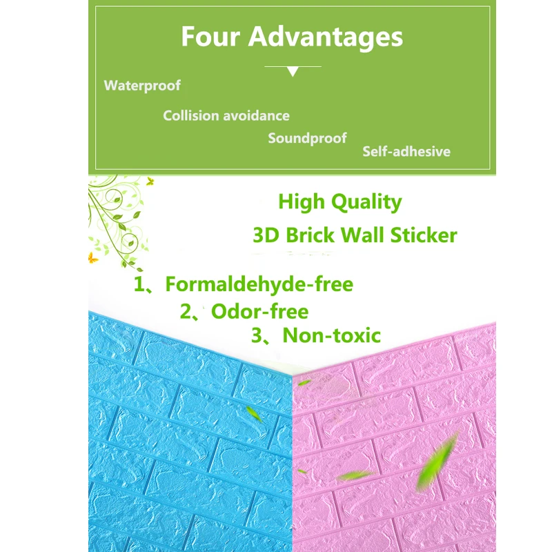 

70x77x0.6cm Brick Wall Stickers DIY Decor Self-Adhesive Waterproof Wallpaper For Kids Room Bedroom 3D Wall Sticker Brick