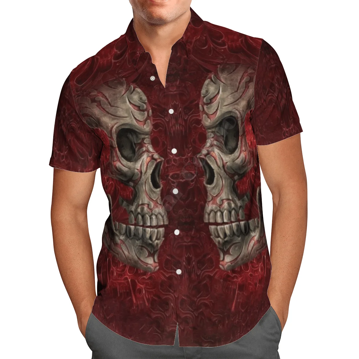 

Hawaii Shirt Hawaiian beach summer Fashion Skull Face To Face Art Halloween Printed 3d Men's Shirt Harajuku Tee hip hop shirts