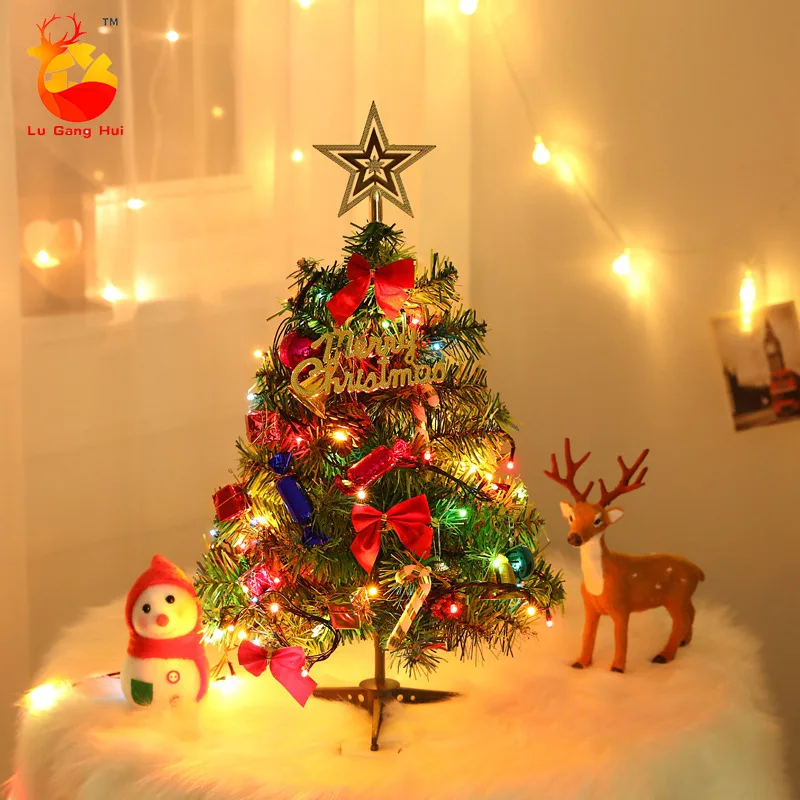 

50cm Mini Christmas Tree with Lights Small Accessories Christmas Desktop New Year Decorations Artificial Tree