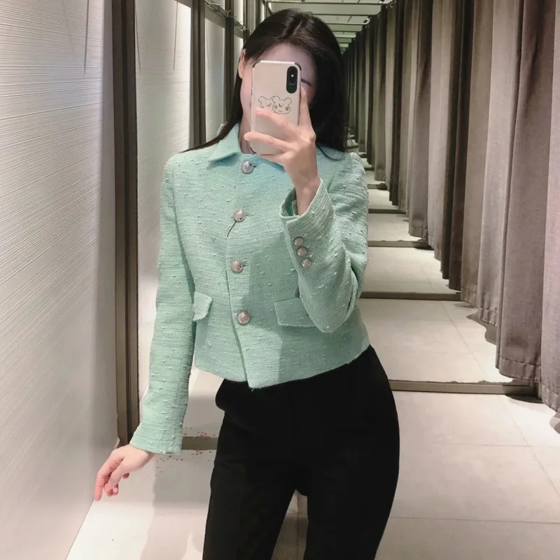 

Vintage Jackets Women Outwear Elegant Harajuku Single Breasted Outerwear Chic Turn Down Long Sleeve Collar Office Overshirt