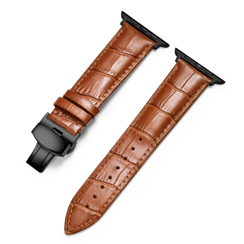 Ремешок для часов Carouse из натуральной коровьей кожи для Apple Watch, ремешок 38 мм, 42 мм, серия 4/3/2/1 iwatch, ремешок для Apple Watch, браслет 40 мм, 44 мм - Цвет ремешка: Black-Light Brown