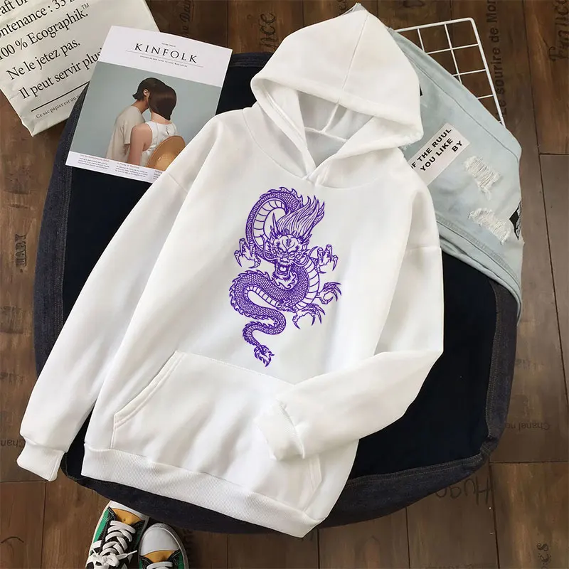

2021 Women Hoodies Aesthetic Dragon Print Hoodie Ladies Sweatshirt Harajuku Vintage Hoodie Female Y2k Long Sleeve Clothes Tops