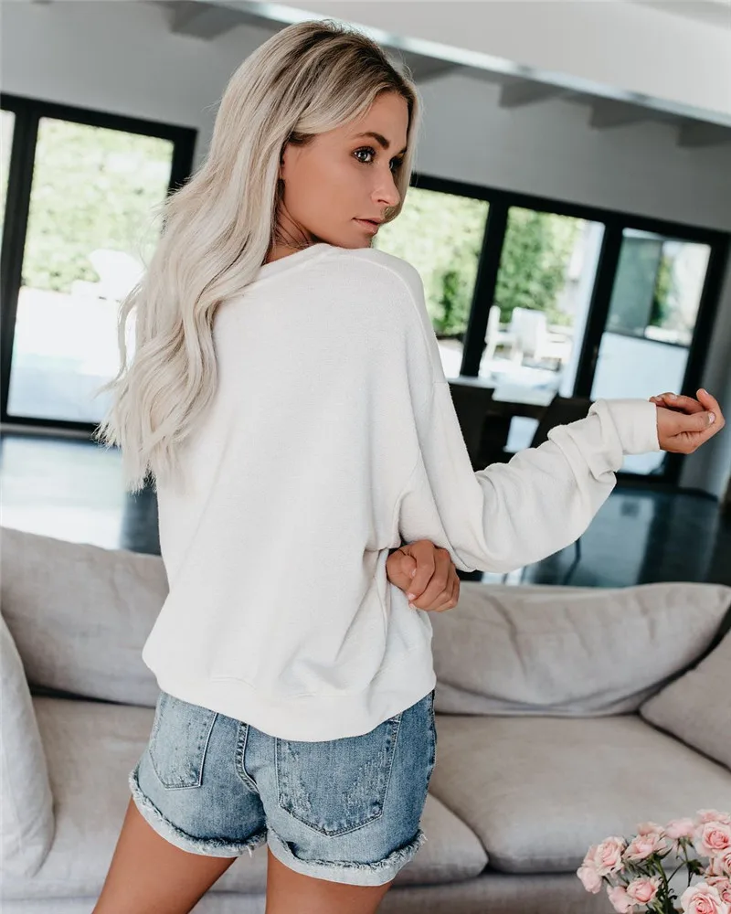 Женская модная Толстовка с длинным рукавом и круглым вырезом буквенным принтом