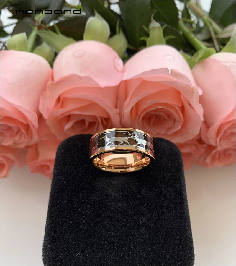 Кольца из розового золота и вольфрама для мужчин женщин семейство оленей с