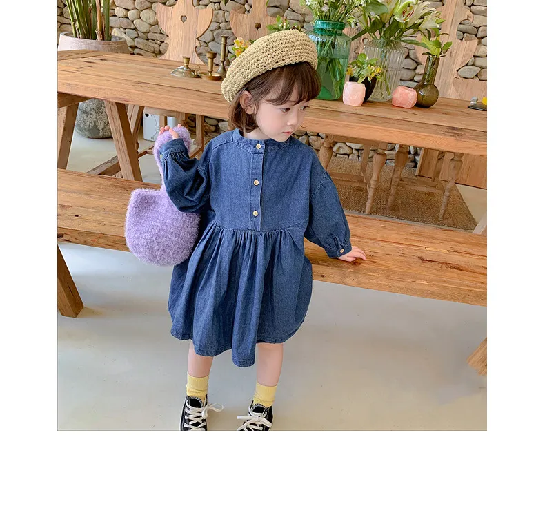 

Korean style spring long-sleeved demin princess dress for girls and women parent-child clothing