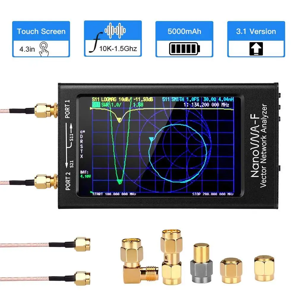 

4.3 INCH LCD Display 50m-1.5Ghz NANOVNA-F HF VHF UHF Vector Network Analyzer Black Aluminum Case 4000mAh BatteryPUSH BOTTON SWIT