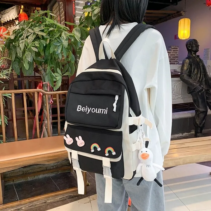 

Trendy All-match Fashion Women's Backpack Canvas Large Capacity Student School Bag Leisure Light Travel Backpacks Bookbag