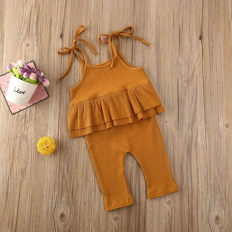 

0-24M Newborn Baby Girl Romper Clothes Sleeveless strap Ruffle Romper Cotton Soft Jumpsuit one piece summer Floral Outfit