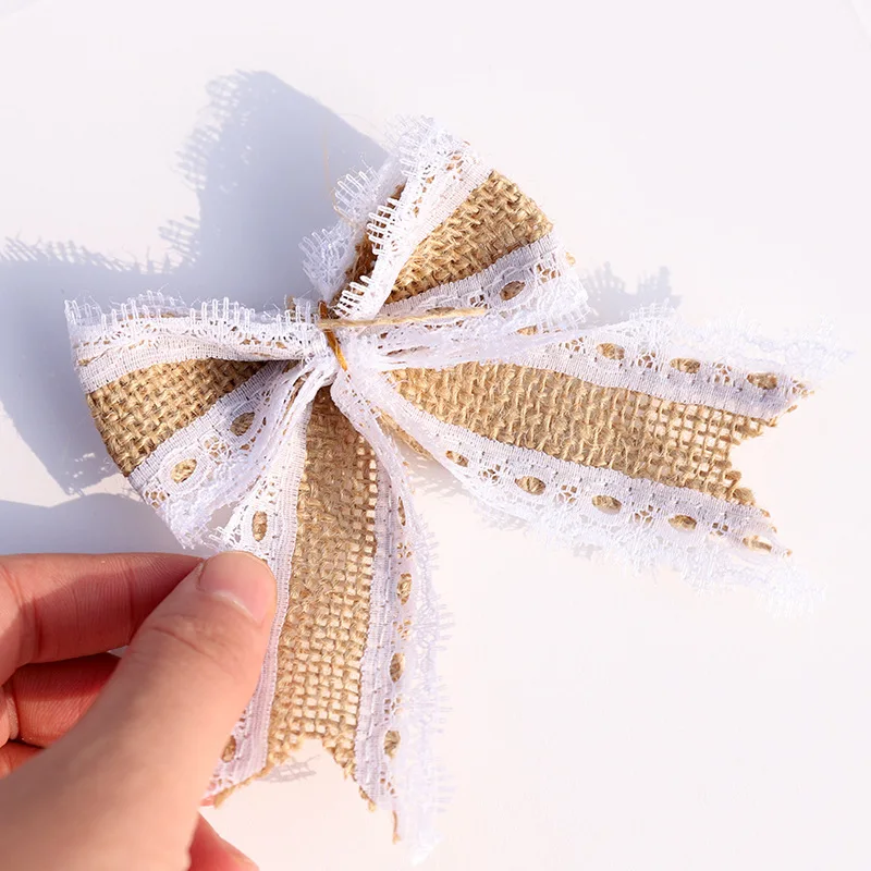 5 шт. галстуки-бабочки из натурального джута с белой кружевной отделкой | Дом и сад