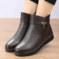 woman ankle boots 2020 warm plush wedge boots for women casual shoes non slip waterproof leather boots women zipper female boots