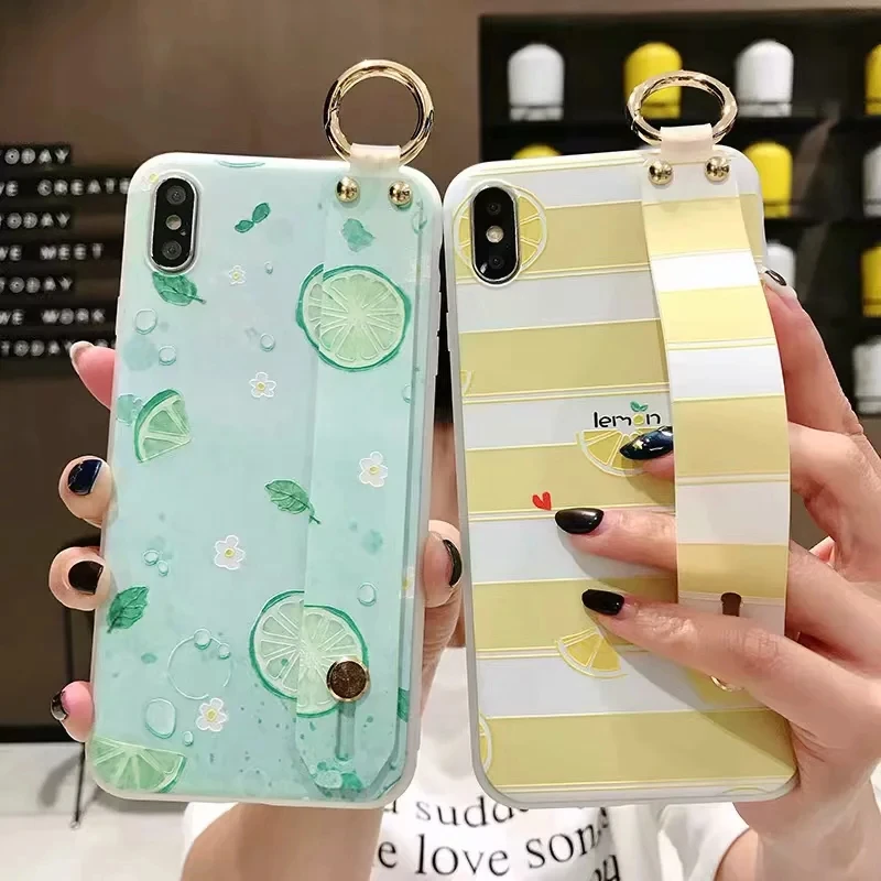 Ремешок на запястье Чехол для iPhone 7 8 X XS Max XR фруктовый лимонный мягкий TPU чехол