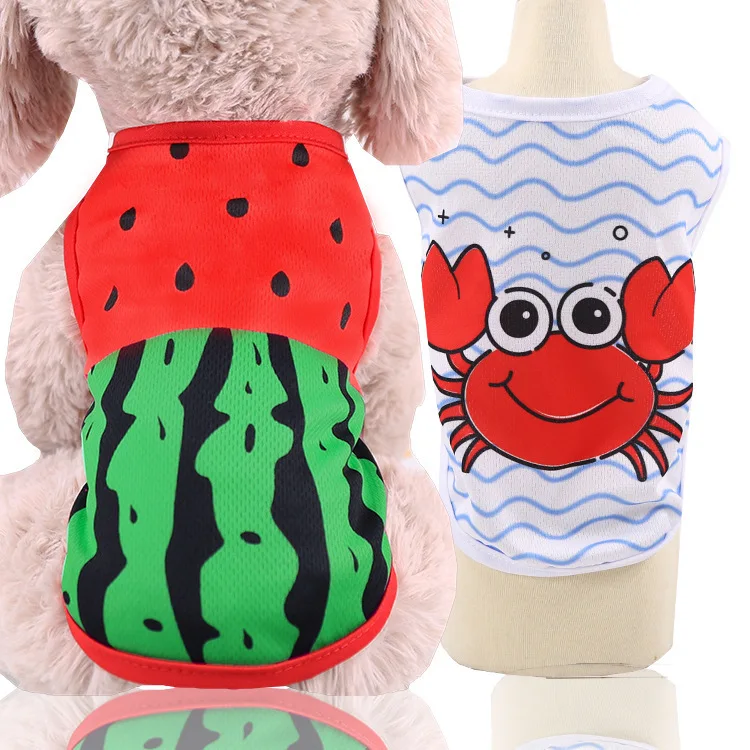 

Dog Vest Summer Pet Dog Shirt Mesh Cats Vest Small Dogs Clothes Printed Crab Watermelon Breathable Shirts Puppy Clothing