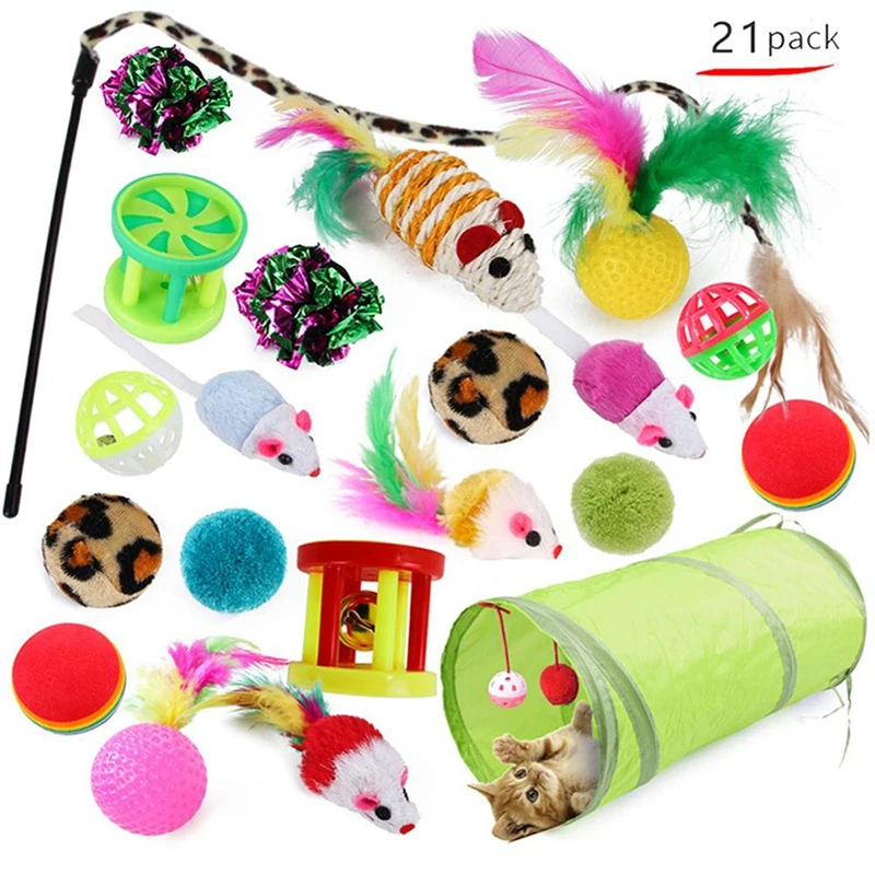 

21Pcs/Set Pet Kit Collapsible Tunnel Cat Mouse Shape Balls Toy Fun Channel Balls Mice Shape Pet Cat Toys Set Interactive Play