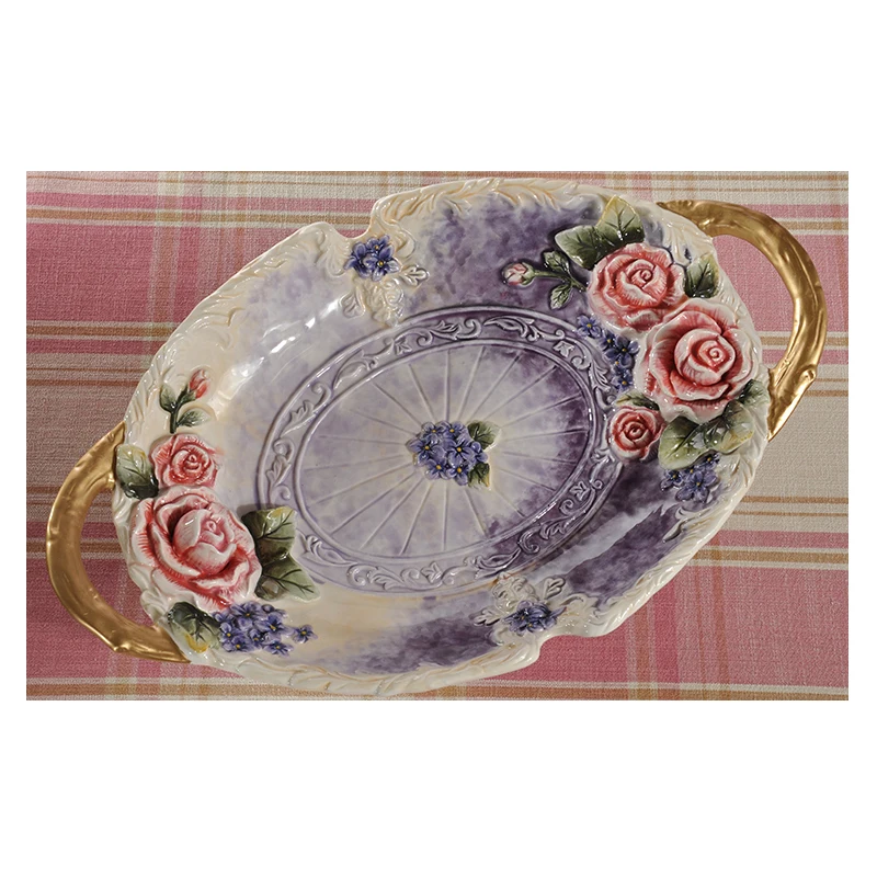 

Sculpture Ceramic Rose Dried Fruit Plate Candy Storage Plate Home Decor Wedding Decoration Living Room Fruit Tray Figurine