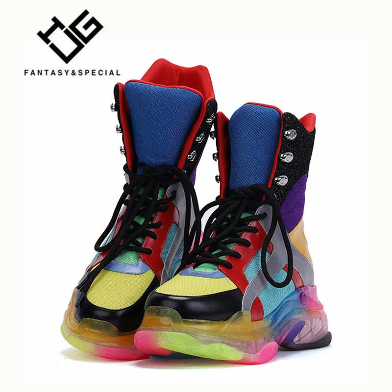 Женская обувь на не сужающемся книзу массивном Creeper из натуральной кожи модная