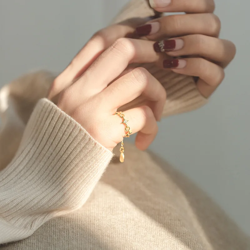 TrustDavis Настоящее серебро 925 пробы Модная Золотая цепочка CZ коктейльное кольцо