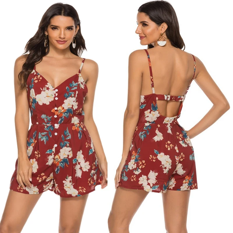 

Women Rompers Floral Print Jumpsuit Summer Short Jumpsuit Female Sexy Sling Jumpsuit
