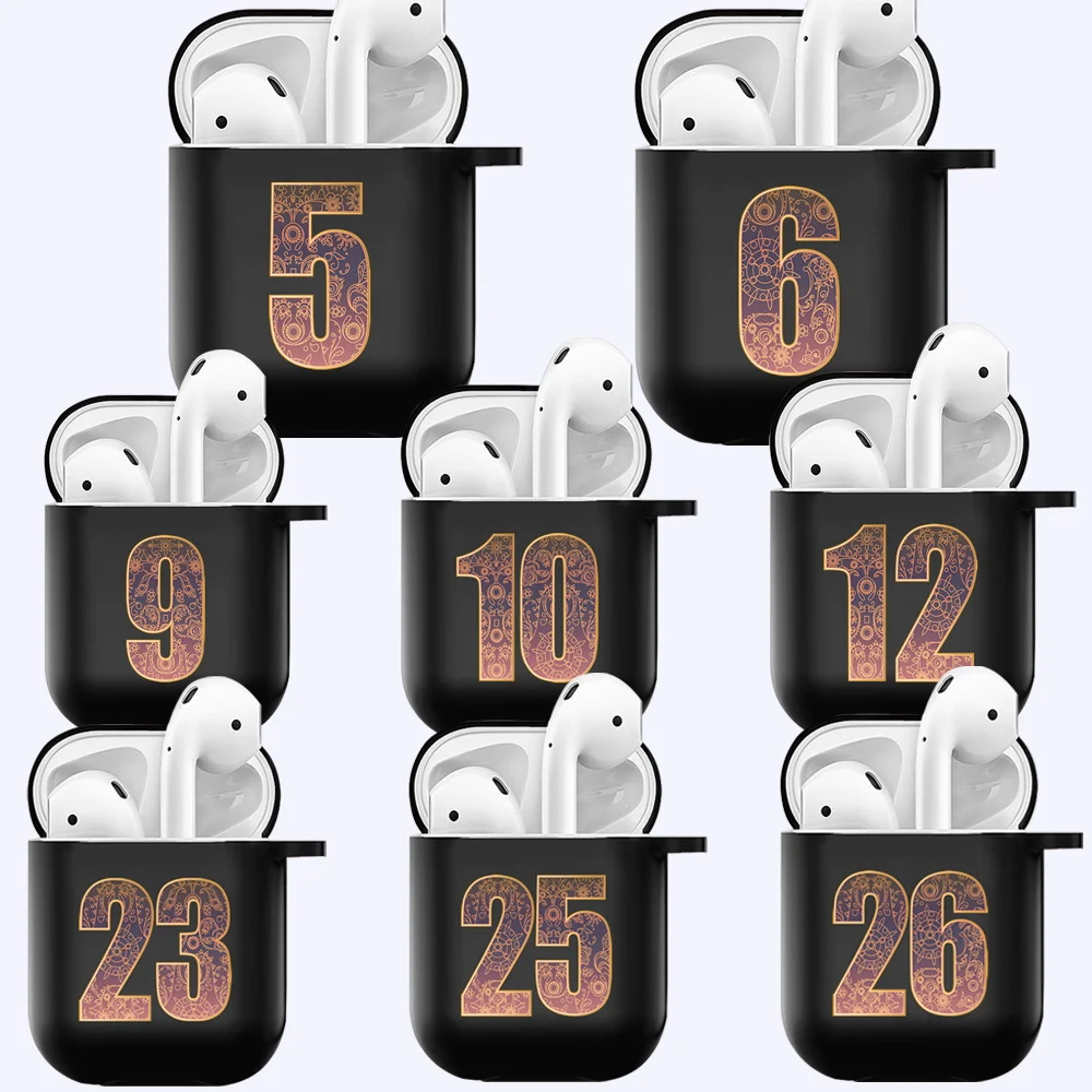 

Case For Apple AirPods 1st / 2nd gen lukcy number Soft Silicone Protective Bluetooth Earphone Cover Charging Balck Earpods Box