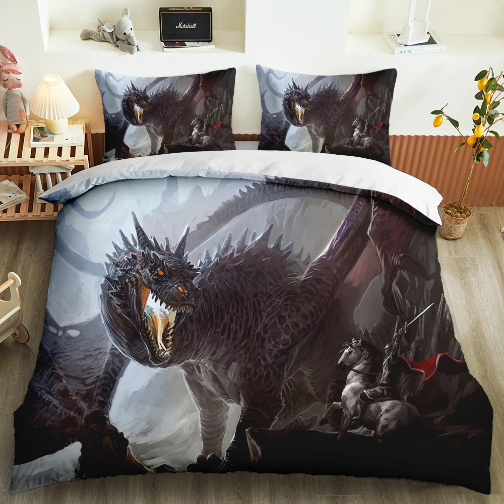 

3D Print Luxury Dragon Bedding Set Bed Set Custom Pillowcase Soft Duvet Cover Bedroom Decor Adult Boys Queen King Single