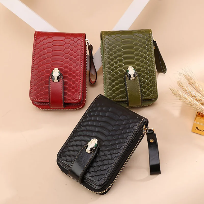 

WR Leather Short Wallet New Multi-card Slot Card Holder Texture Snake Head Buckle Business Card Holder Large-capacity Coin Purse