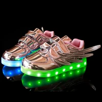 spring boy gold and silver sneakers colorful sequined wings led lights glowing shoes luminous non slip warm baby girl pink shoes