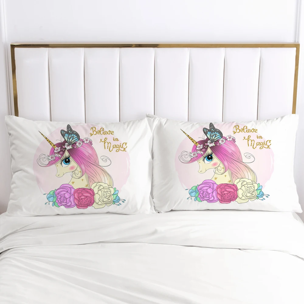 

3D Unicorn 2PCS Pillow Cases Cartoon Decoration Throw Pillow Cover Bedding PillowCase For Baby Kids Child Girls Boys 60x70 50x70