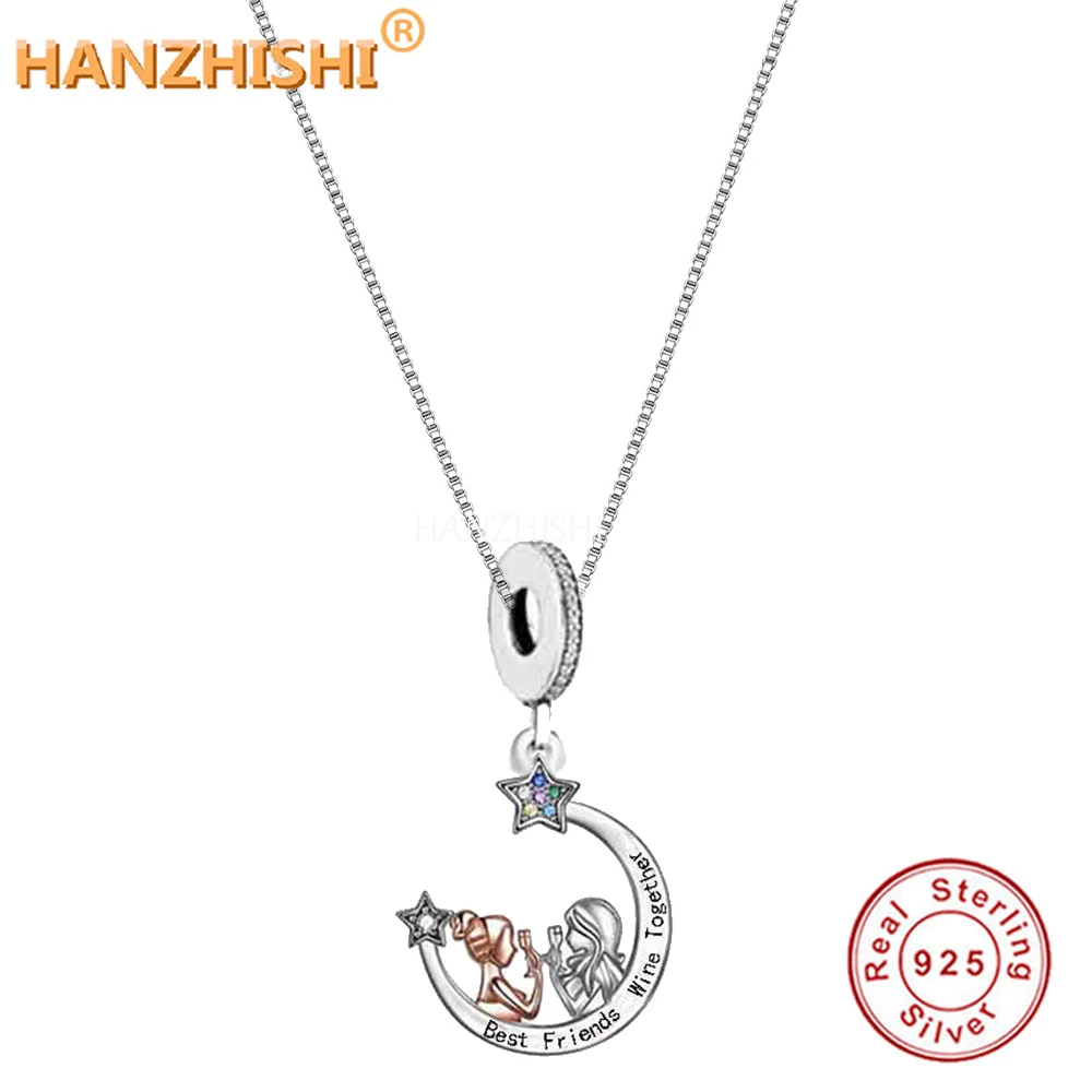 

Star Moon Necklaces Jewellery 925 Sterling Silver Best Friends Wine Togther Pendant Necklace Anniversary Birthday Partner Gifts