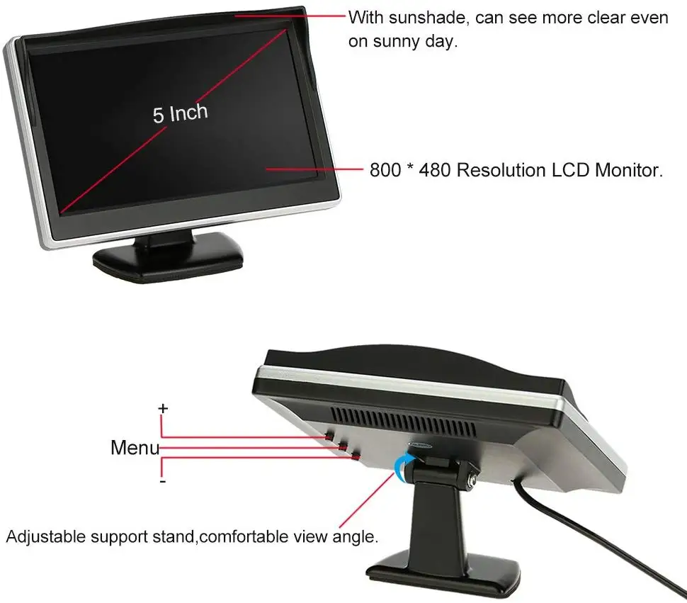 5-дюймовый TFT ЖК-дисплей цветной монитор заднего вида для парковки резервная