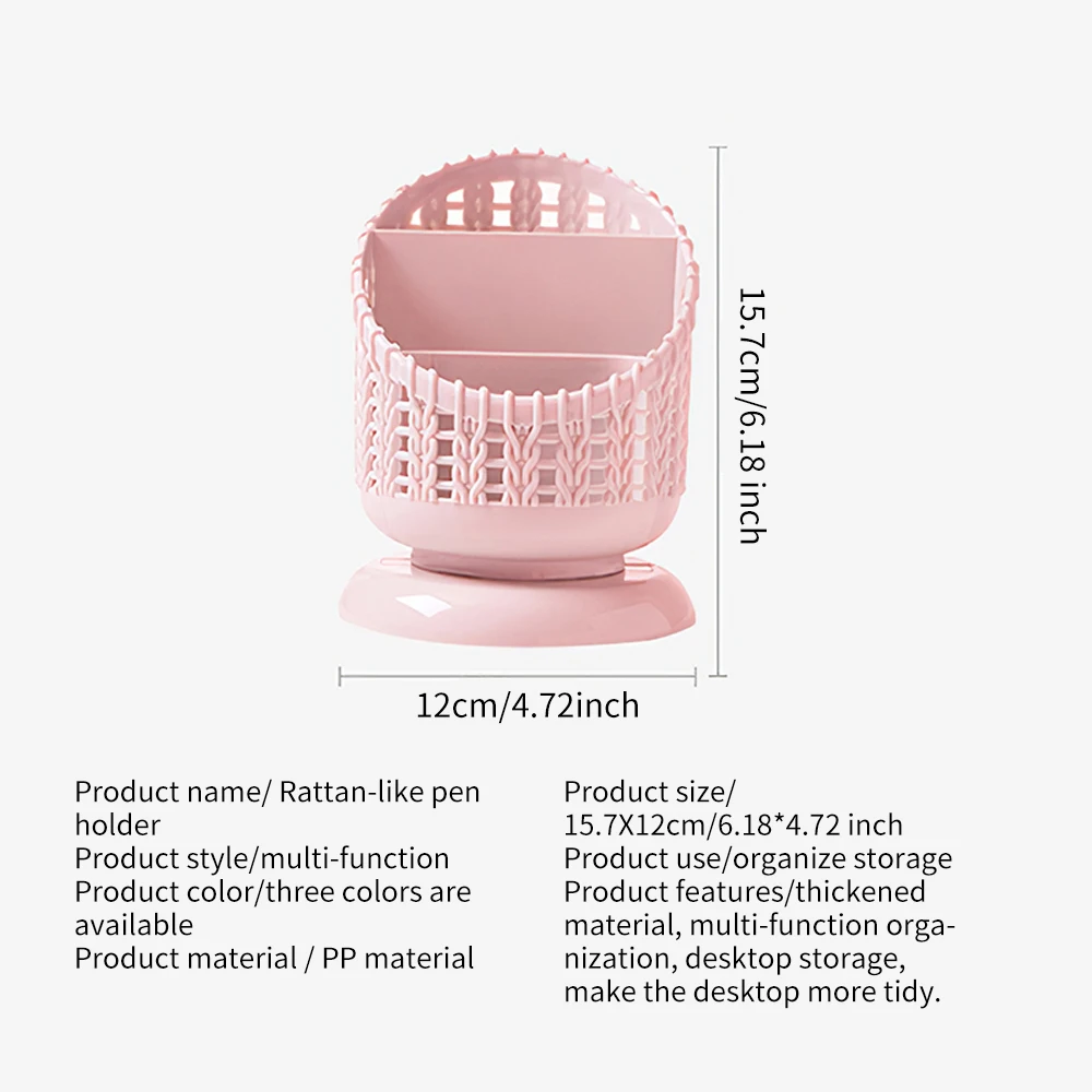 

Imitation Rattan Plastic Pen Holder Household Hollow-out Pen Storage Basket Multifunctional Simple for Student Desktop Office