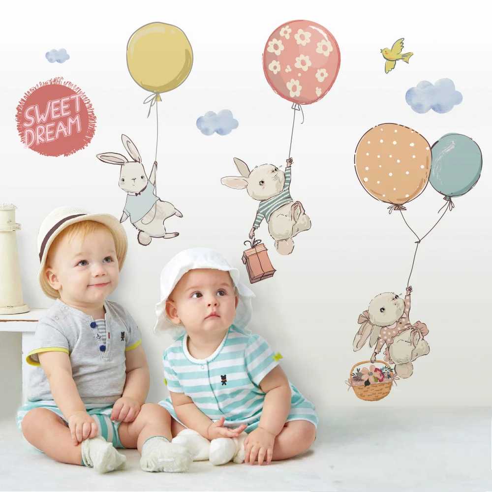 Водонепроницаемые виниловые наклейки на стену с воздушными шариками Кроликом