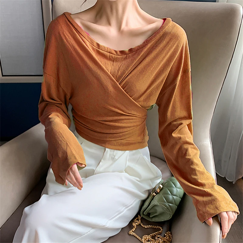 Шикарные Модные женские топы на шнуровке футболки однотонные с коротким рукавом