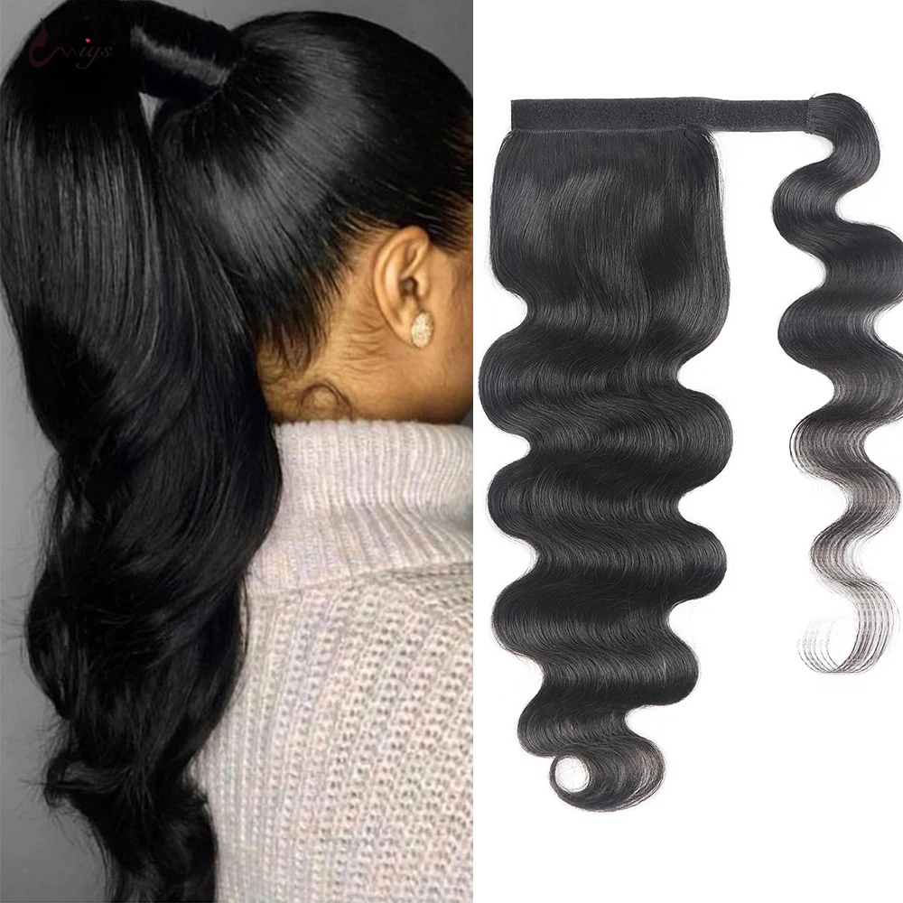 

Body Wave Ponytail Human Hair Long Wavy Wrap Around Clip In Ponytail Hair Extension Brazilian Remy Human Hair Natural Color