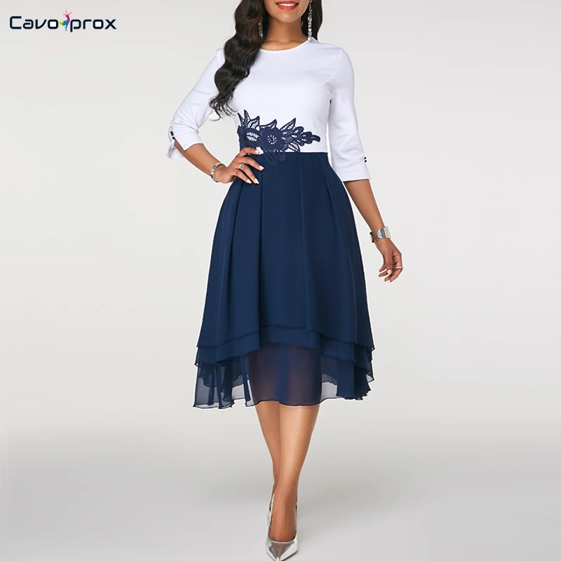 Женское шифоновое платье с рукавом три четверти Повседневное трапециевидной