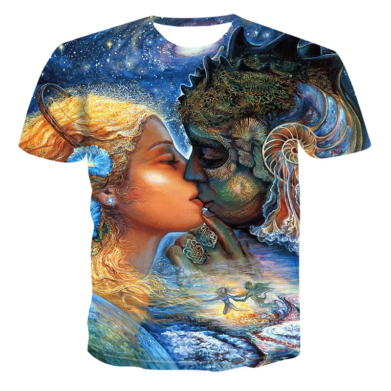 

2021 Summer New Skywalker Kiss Oversized T-shirt 3D Printing Fashion T-shirt Casual Round Neck Trendy Short Sleeve Top