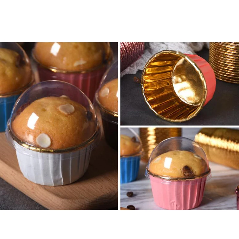 50Pcs 3803 Paper Gold Silver Cupcake Liner Lid Cover Baking Cups Tray Case Wedding Muffin Cup | Дом и сад